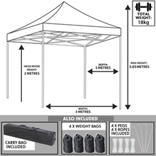 Load image into Gallery viewer, Dellonda Premium 3 x 3m Pop-Up Gazebo, PVC Coated, Water Resistant, Supplied with Carry Bag, Rope, Stakes & Weight Bags