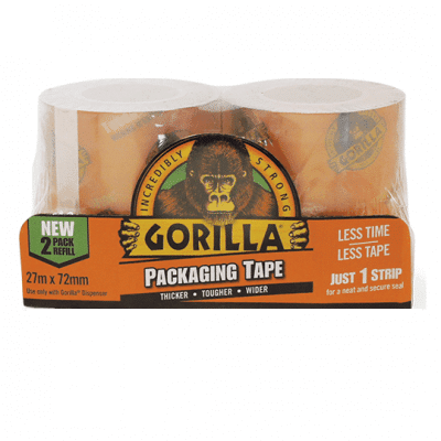 Gorilla Heavy Duty Packing Tape Refill Clear 72mm x 27m, 2 Pack -  3044821