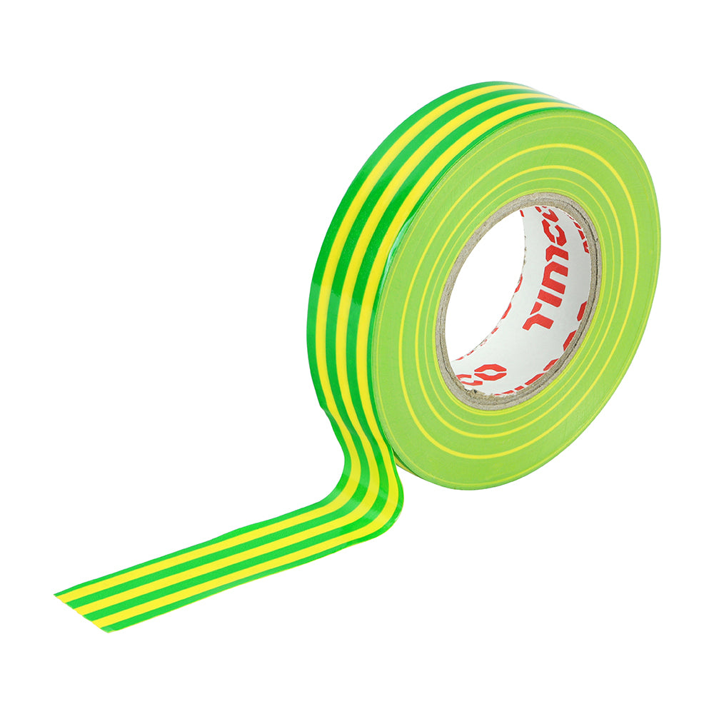 Timco PVC Electrical Insulation Tape - Green & Yellow Stripe - 25m x 18mm