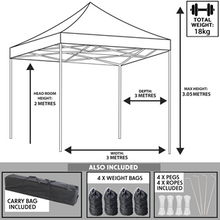 Load image into Gallery viewer, Dellonda Premium 3 x 3m Pop-Up Gazebo, PVC Coated, Water Resistant, Supplied with Carry Bag, Rope, Stakes &amp; Weight Bags
