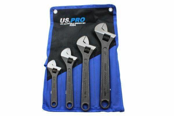 US PRO 4pc Adjustable Wrench Set Black Finish