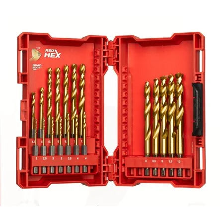 Milwaukee RED HEX - SHOCKWAVE HSS-TIN METAL DRILL BITS - 19 PCS SET