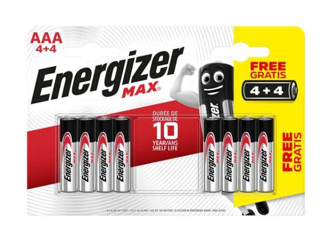 Energizer MAX® AAA Alkaline Batteries (Pack 4 + 4 bonus pack)