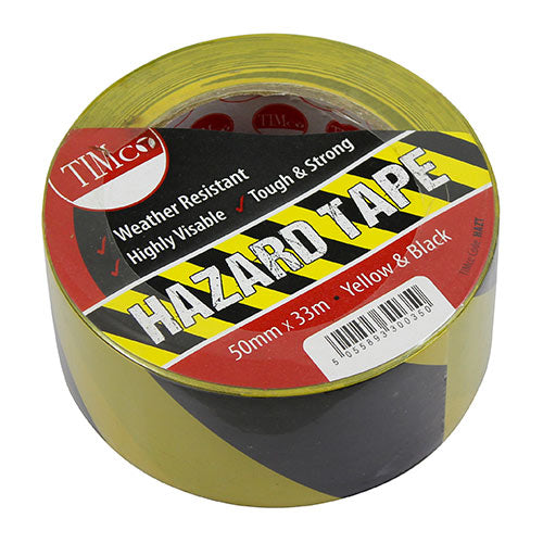 Black & Yellow Hazard Warning Tape - 50mm x 33m