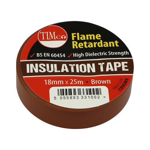 Timco PVC Electrical Insulation Tape - Brown - 25m x 18mm