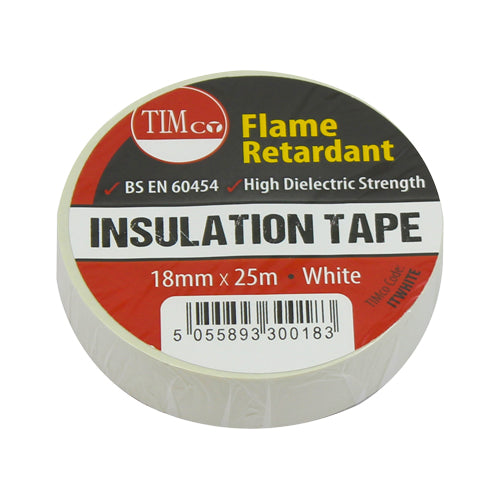 Timco PVC Electrical Insulation Tape - White 25m x 18mm