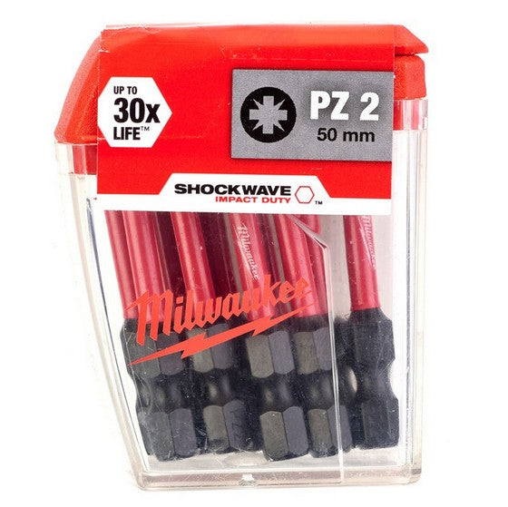 Milwaukee® Shockwave Impact Duty Screwdriving Bit PZ2 x 50mm - 10pcs